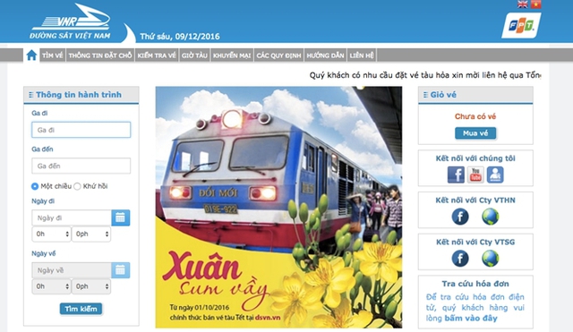 
Trang web bán vé tàu chính thức của ngành đường sắt có tên là dsvn.vn
