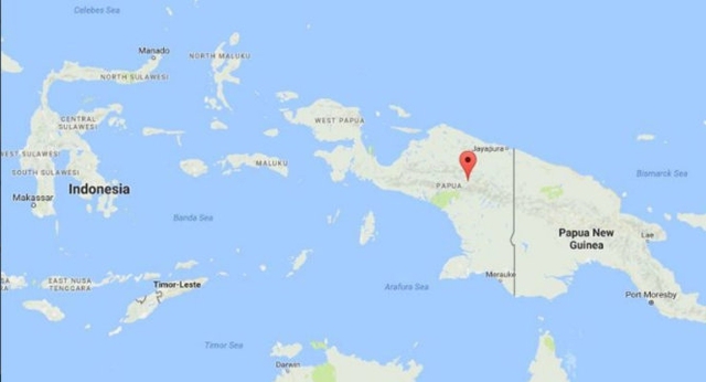 Chiếc Hercules C130 thuộc quân đội Indonesia đi từ Takima hướng về Wamena (Indonesia) đã gặp tai nạn tại vùng núi Papua ngày 18-12 - Ảnh: Google Earth/ChannelNewsAsia