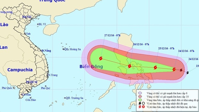 
Từ ngày 26/12, bão Nock-ten sẽ vào Biển Đông. Ảnh: Trung tâm dự báo Khí tượng Thủy văn Trung ương. 
