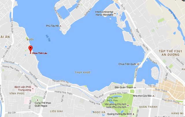 Chùa nằm ven hồ Tây. Ảnh: GoogleMaps.