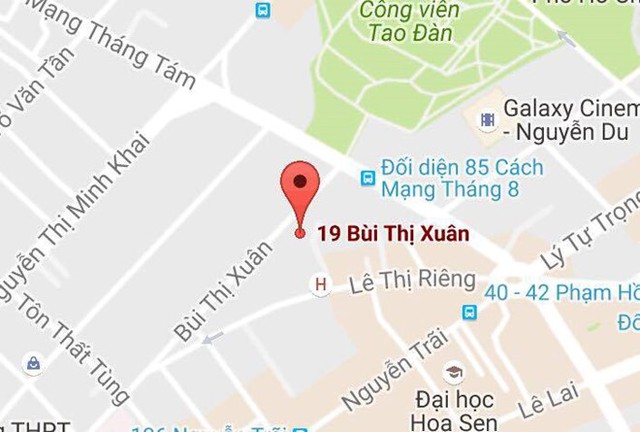 Kh&aacute;ch sạn, nơi &ocirc;ng Trung tử vong, nằm tr&ecirc;n trường B&ugrave;i Thị Xu&acirc;n, quận 1. Ảnh: Google Maps.