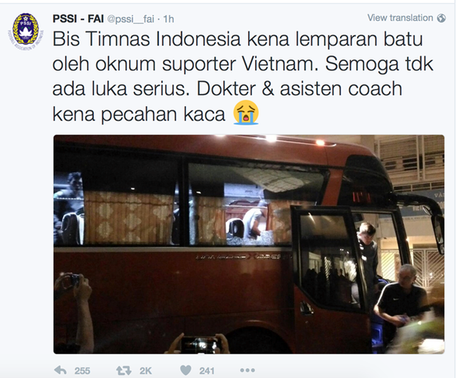 Trang Twitter của Li&ecirc;n đo&agrave;n b&oacute;ng đ&aacute; Indonesia (PSSI) chia sẻ về sự việc.