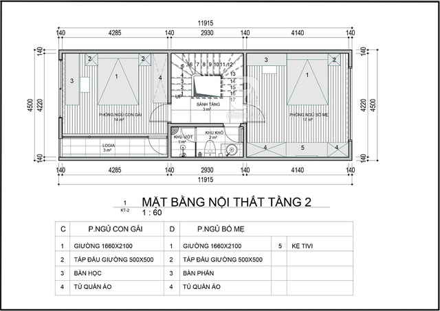 Mặt bằng tư vấn thiết kế tầng 2.