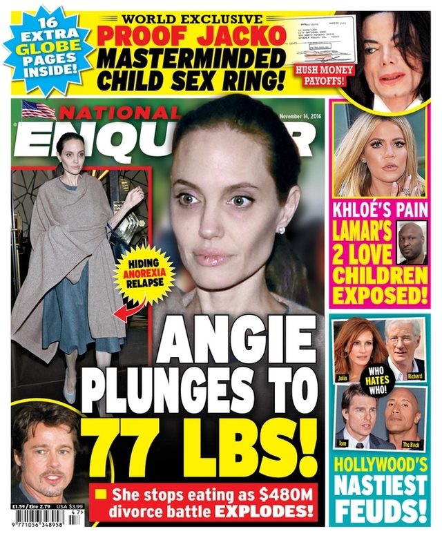 National Enquirer đã photoshop thêm để gương mặt Angelina trông hốc hác hơn