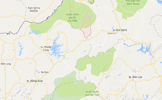 Xã Đắk Ngo, huyện Tuy Đức, Đắk Nông, nơi xảy ra sự việc. Ảnh: Google Maps.
