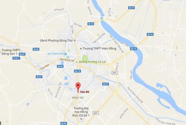 Hiện trường vụ án gần cầu Bố (phường Đông Vệ, TP Thanh Hóa). Ảnh: GoogleMaps.