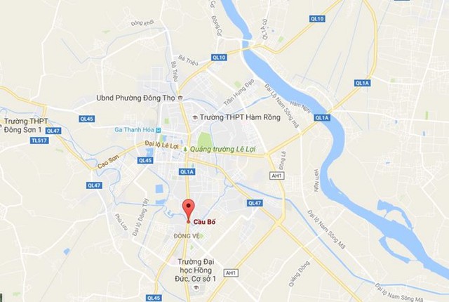 Hiện trường vụ &aacute;n gần cầu Bố (phường Đ&ocirc;ng Vệ, TP Thanh H&oacute;a). Ảnh: GoogleMaps.