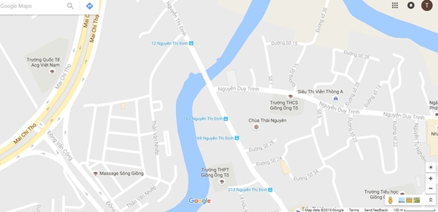 Sông Giồng Ông Tố (quận 2). Ảnh: Google maps.