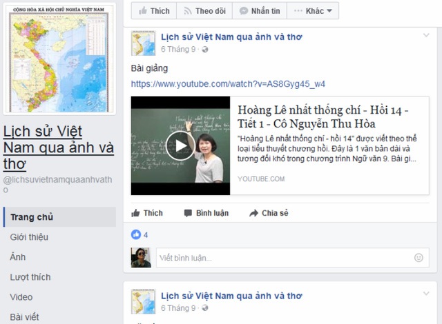 
Fanpage Lịch sử Việt Nam qua ảnh v&agrave; thơ tr&ecirc;n mạng x&atilde; hội Facebook của trường THCS Trương H&aacute;n Si&ecirc;u, th&agrave;nh phố Ninh B&igrave;nh.
