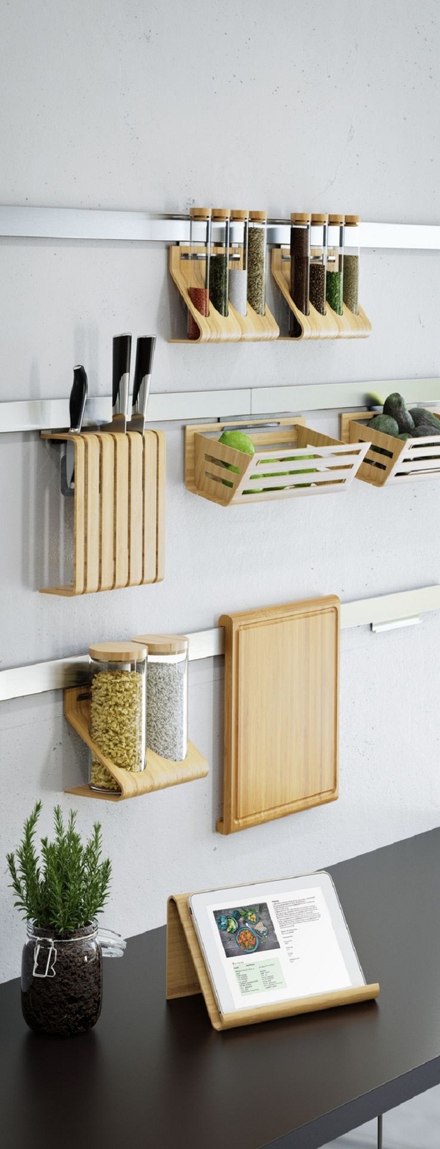 Những chiếc giá bằng gỗ vừa giúp bạn tổ chức nhà bếp gọn gàng vừa mang đến diện mạo hoàn hảo hơn cho căn phòng này.
