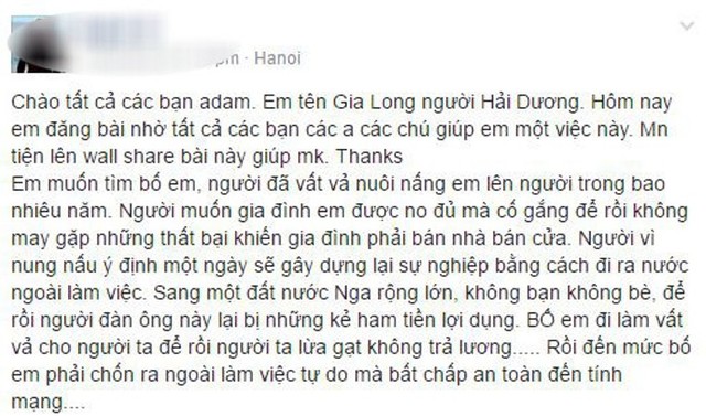 
Câu chuyện anh Long chia sẻ trên mạng xã hội Facebook
