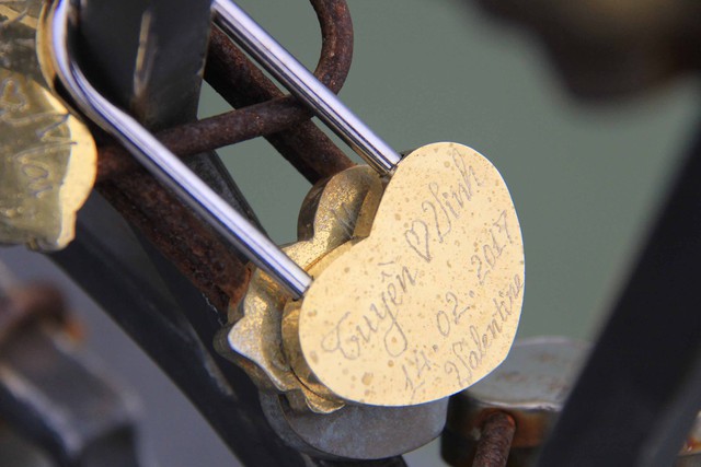 
Đặc biệt, trong ngày Valentine 14/2, nhiều khóa tình yêu hình trái tim được nhiều cặp đôi lưu dấu trên cầu...
