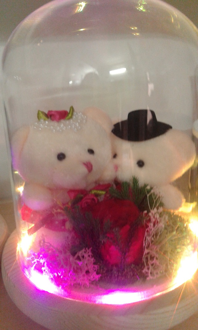 
Tại một cửa hàng trên phố Giáp Nhất (Thanh Xuân), hộp hoa hồng bất tử 1 bông trang trí kèm hai gấu bông nhỏ này có giá 950.000 đồng.

 
