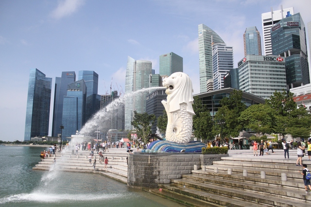 Bức tượng Sư tử biển Merlion một biểu tượng du lịch nổi tiếng của đất nước Singapore. Ảnh: TG