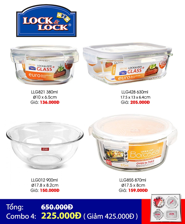 Tranh thủ thủ dịp may hiếm có này để mua Combo 4 Lock&Lock với 225.000Đ