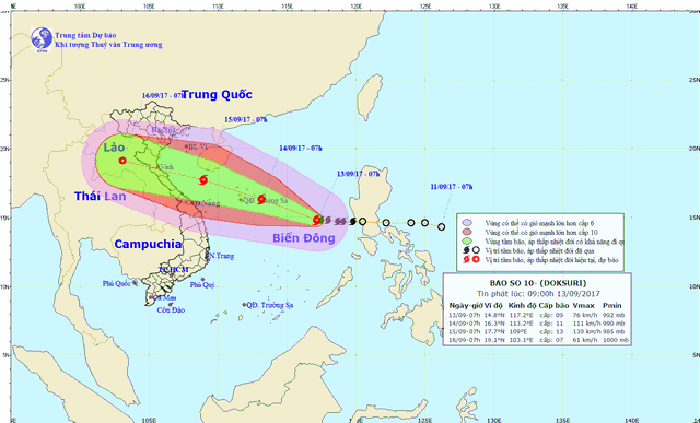 
Dự báo đường đi của bão số 10.

