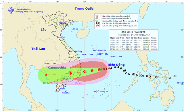 Đường đi dự kiến của bão số 12.
