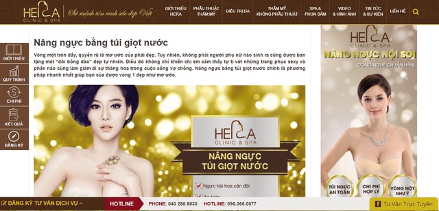 Quảng cáo về dịch vụ nâng ngực trên website của TMV Hera.
