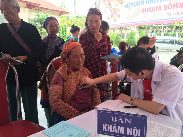 Các bác sĩ trẻ của ĐH Y Hà Nội khám bệnh cho bà con huyện Bắc Hà, Lào Cai. Ảnh: Võ Thu