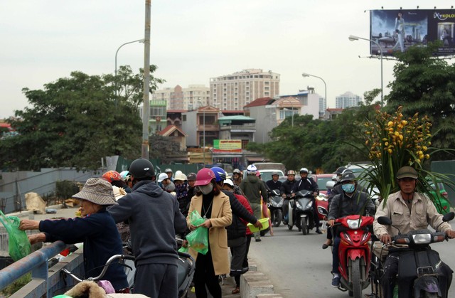 
Nhiều phương tiện giao thông dừng ngay tại làn đường dành cho xe thô sơ và người đi bộ.
