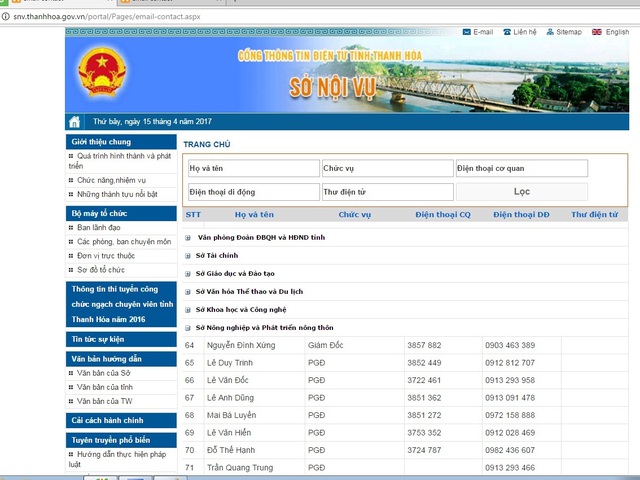 
Website của Sở Nội vụ Thanh Hóa vẫn ghi ông Nguyễn Đình Xứng làm giám đốc Sở NN&PTNT.
