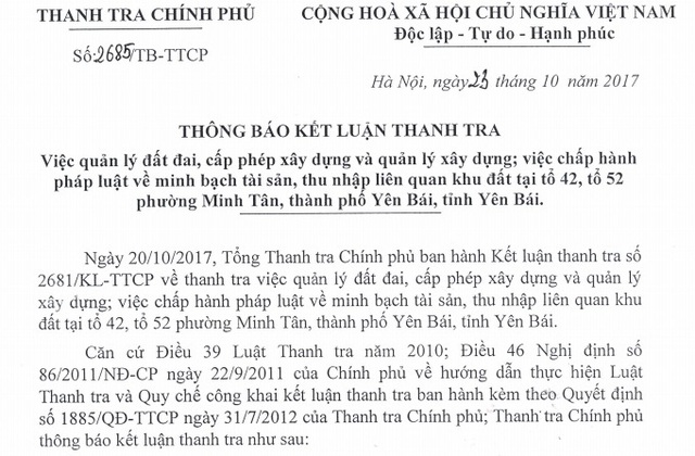 Kết luận của Thanh tra Chính phủ.