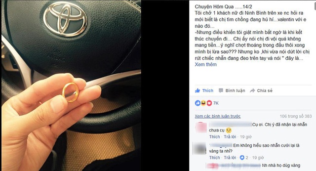 C&acirc;u chuyện vợ đi bắt chồng ngoại t&igrave;nh đ&uacute;ng ng&agrave;y Valentine được anh t&agrave;i xế kể lại với h&igrave;nh ảnh chiếc nhẫn v&agrave;ng l&agrave;m tin.