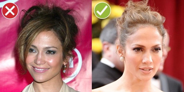 1. Tham đánh rối, tạo độ phồng: Gương mặt của Jennifer Lopez khi búi tóc lên cao nhìn gọn gàng, trẻ trung hơn hẳn với kiểu tóc