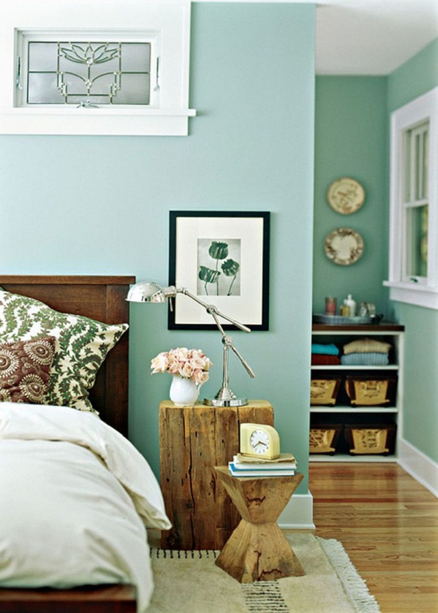 Những căn phòng ngủ màu xanh lá mang đến một không gian tươi sáng và vô cùng thân thiện, gần gũi với thiên nhiên.