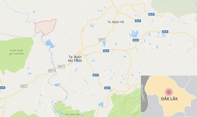 Xã Ea Wer (màu hồng) nơi xảy ra sự việc. Ảnh: Google Maps.