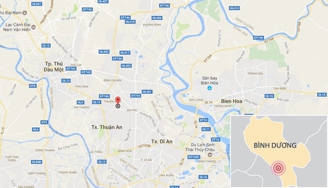 Tai nạn xảy ra trên đường Thuận Giao 25, đoạn thuộc khu phố Bình Thuận 2, phường Thuận Giao, thị xã Thuận An, Bình Dương. Ảnh: Google Maps.