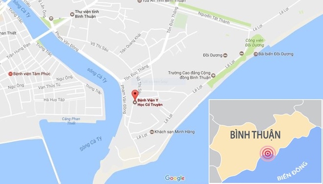 Bờ sông phía sau Bệnh viện Y học cổ truyền, nơi chị Yến tố bị hai khách nam hiếp dâm. Ảnh : Google Maps.