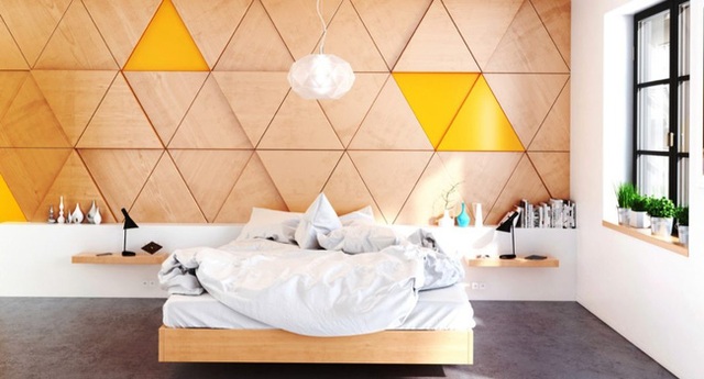 1. Những căn phòng ngủ dùng chất liệu gỗ để trang trí vừa đơn giản, ấm cúng mà không kém phần ấn tượng.