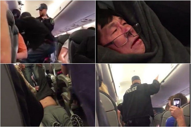 
Hình ảnh ông David Dao bị lôi khỏi máy bay.
