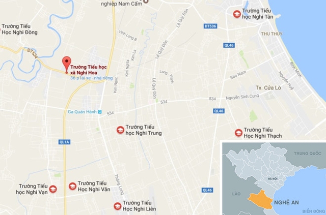 Trường Tiểu học Nghi Hoa, xã Nghi Hoa (huyện Nghi Lộc, Nghệ An), nơi xảy ra vụ việc. Ảnh: Google Maps.