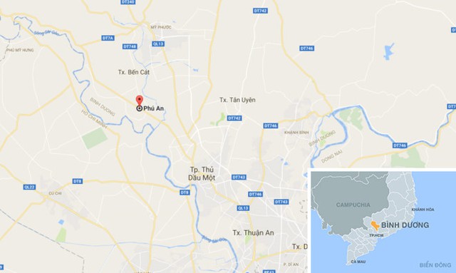 Vụ &aacute;n mạng xảy ra tại x&atilde; Ph&uacute; An, thị x&atilde; Bến C&aacute;t, B&igrave;nh Dương. Ảnh: Google Maps.