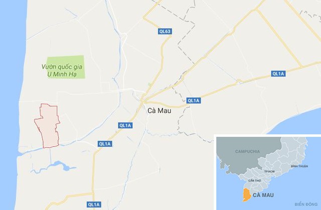 
X&atilde; Kh&aacute;nh Hưng (m&agrave;u đỏ), tỉnh C&agrave; Mau. Ảnh: Google Maps.
