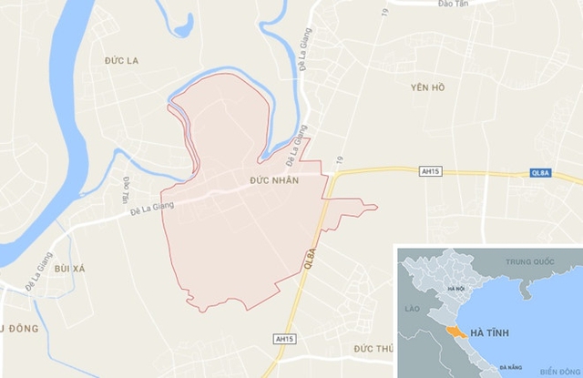 Quốc lộ 8A qua x&atilde; Đức Nh&acirc;n, huyện Đức Thọ, (H&agrave; Tĩnh), nơi xảy ra vụ việc. Ảnh: Google Maps.