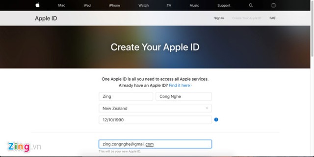
Tạo một Apple ID mới tại quốc gia có hỗ trợ tải về YouTube Kids.
