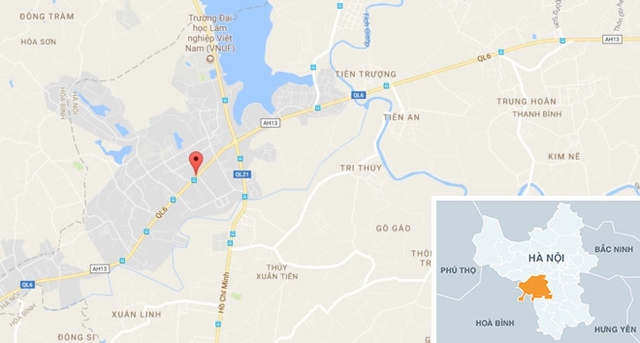 Quốc lộ 6, đoạn qua thị trấn Xuân Mai nơi xảy ra vụ việc. Ảnh: Google Maps.