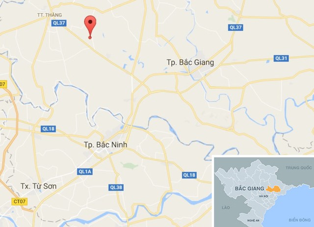 Hiện trường cách TP Bắc Giang hơn 20 km. Ảnh: Google Maps.