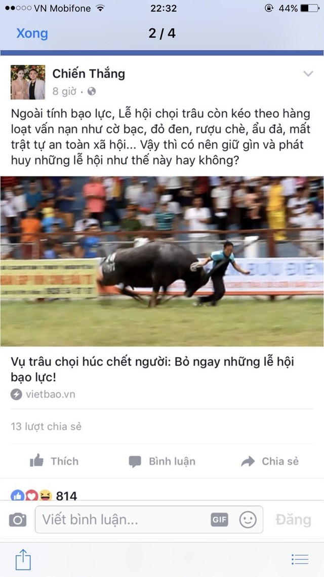 
Trang facebook giả danh Chiến Thắng đăng tải nội dung kh&ocirc;ng đ&uacute;ng với tinh thần của nghệ sĩ n&agrave;y.
