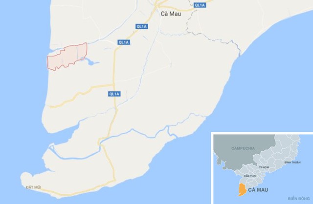 
X&atilde; Phong Điền (m&agrave;u đỏ) ở C&agrave; Mau. Ảnh: Google Maps.
