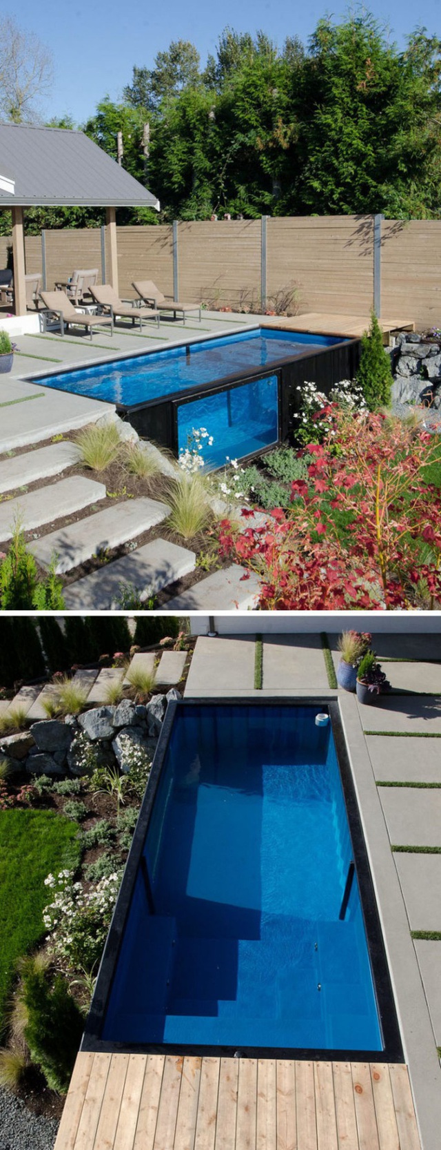Bể bơi cotainer phù hợp với sân vườn nhỏ.