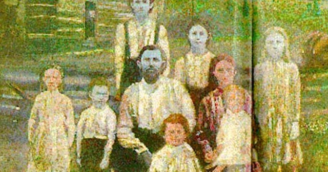 
Tranh vẽ về gia đ&igrave;nh Fugate với nước da xanh hơn nước mặt hồ (Ảnh: Internet)
