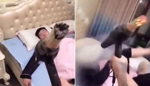 
Anh chồng nghiện thuốc l&aacute; trong l&uacute;c ngủ say bị vợ trừng trị.
