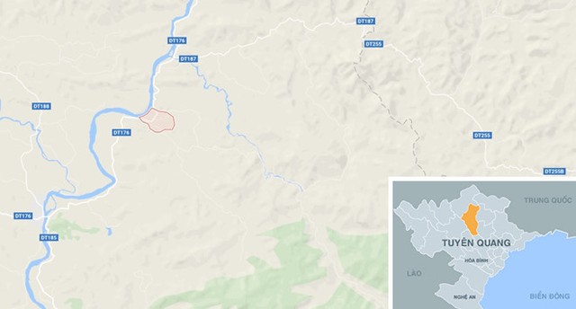 X&atilde; Ngọc Hội (&ocirc; đỏ) nơi xảy ra vụ sập cầu. Ảnh: Google Maps.