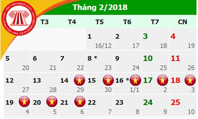 
​Lịch nghỉ dự kiến Tết Nguyên Đán Mậu Tuất 2018.
