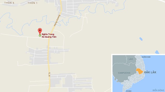 
Nghĩa trang xã Quảng Tiến nơi xảy ra sự việc. Ảnh: Google Maps.
