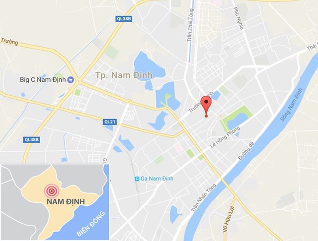 
Con phố xảy ra va chạm nằm ở trung t&acirc;m TP Nam Định. Ảnh: Google Maps.
